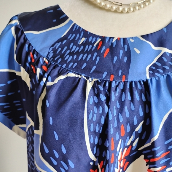 Victor Alfaro 100% Silk Navy Blue Floral Shift Dress Colorful Day Evening Sz 10 - Picture 6 of 16